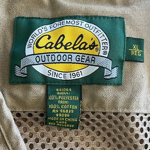 Cabela's Vest Men's Outdoor Gear Mesh Fishing Jacket Pockets Zip Beige Size XL - Picture 4 of 7